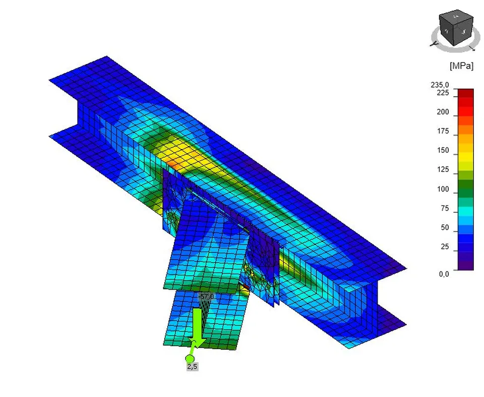 Results bolted and welded beam connection