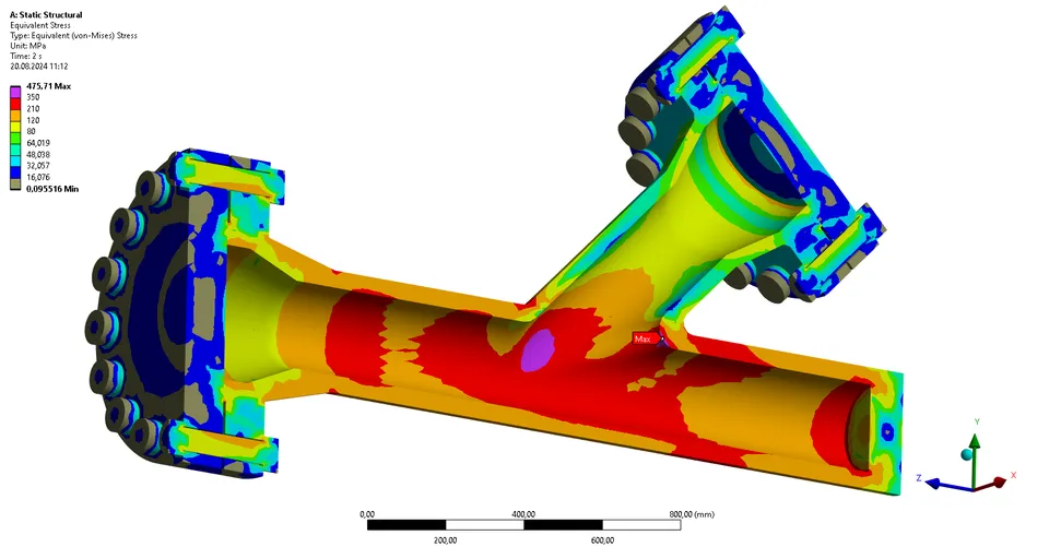 High-pressure fitting with screwed flange connections